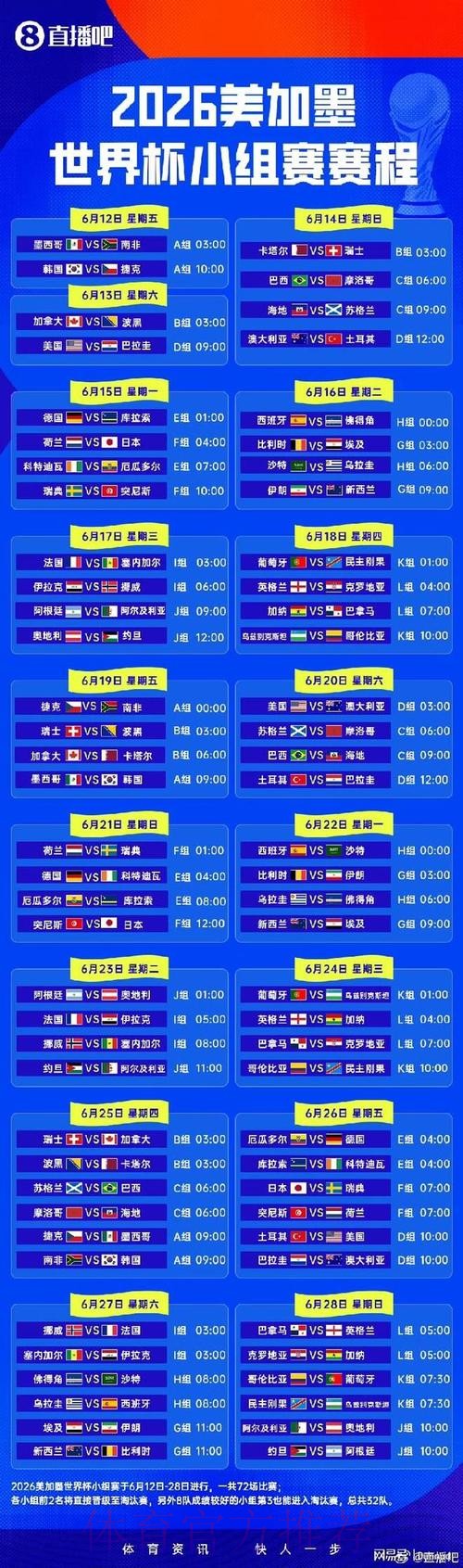 2026世界杯赛程一览高清直播免费观看 2026世界杯赛程一览高清直播免费观看